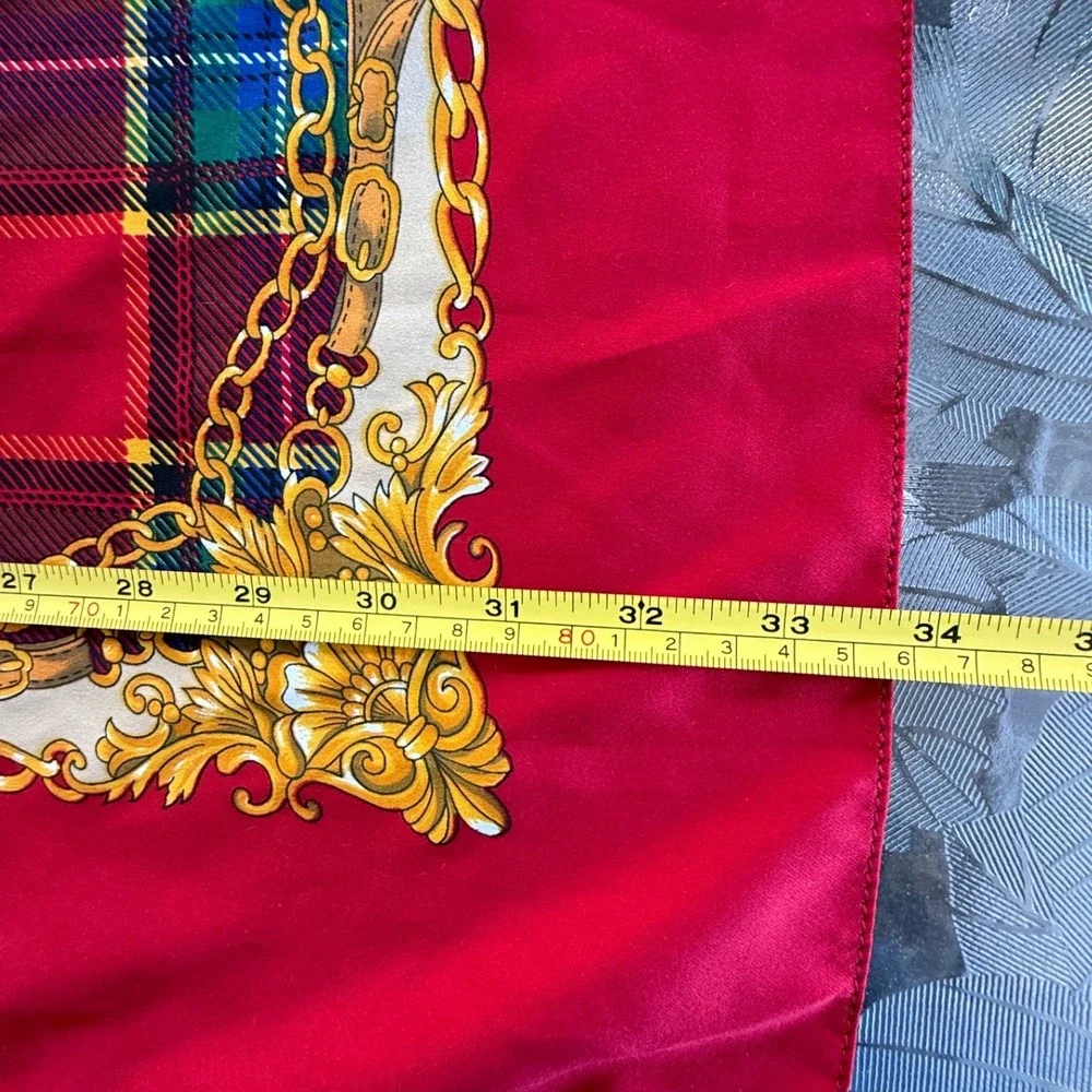 Vintage Red Plaid Fruit Chain Print Square Scarf Made in Italy RN 14750 34x34